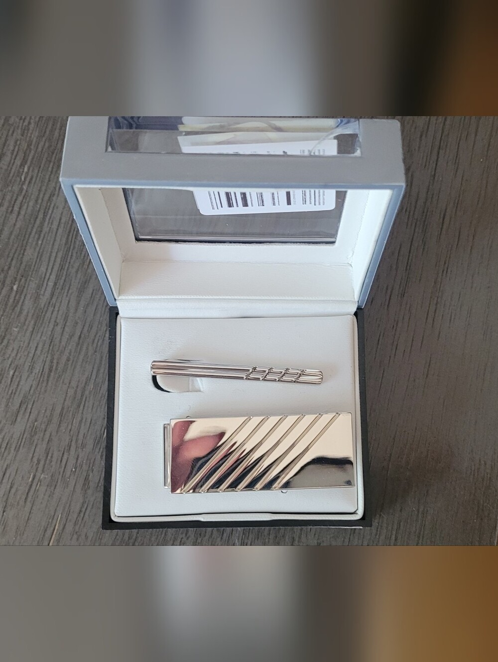 Silver Tie Clip and Money Clip Set - Men Accessories